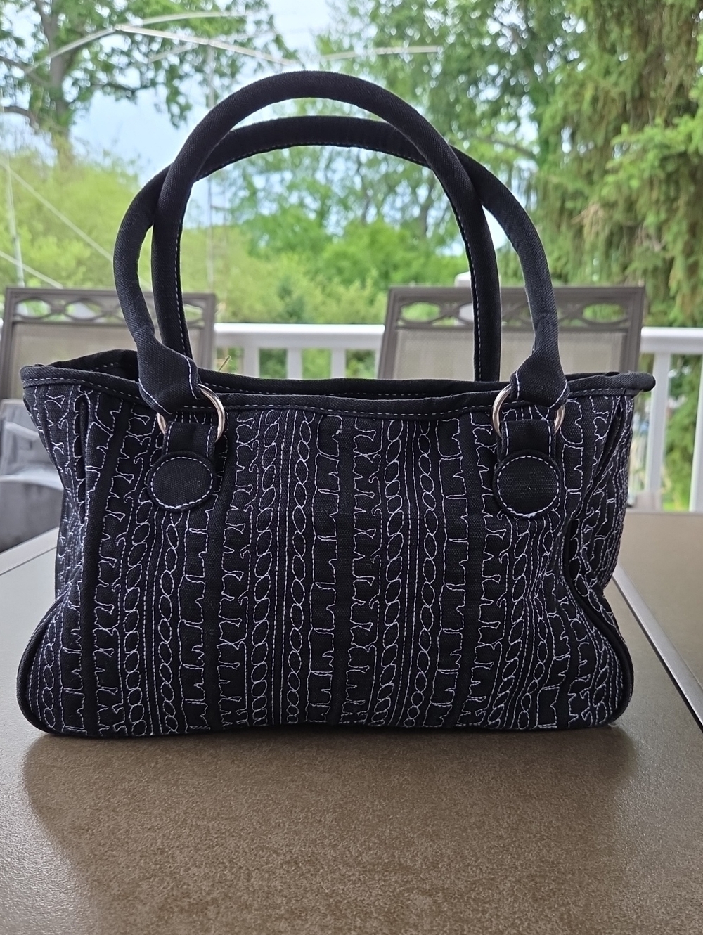Black Patterned Shoulder Tote Bag for Women
